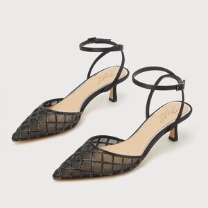 NWT - Badgley Mischka- Yesenia Black Mesh Rhinestone Pointed-Toe Kitten Heels